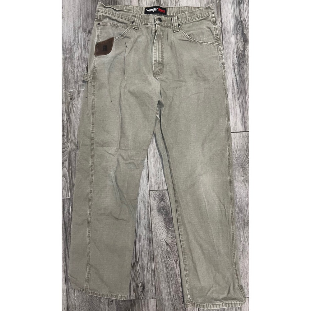 Wrangler Rugged Workwear Carpenter Pants Khaki Tan Men 35x34 Utility Pockets